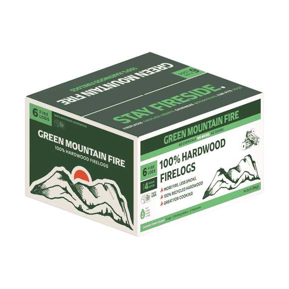 Green Mountain Fire - 100% Hardwood Fire Logs - 6 Log Complete Fire Kit Brand: Green Mountain Fire