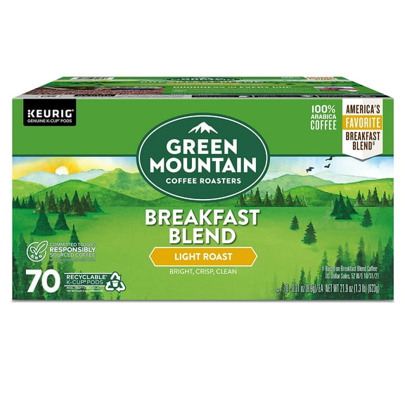 Green Mountain Breakfast Blend Coffee Keurig K-Cup Pods, Light Roast, 70/Box (5000373741)