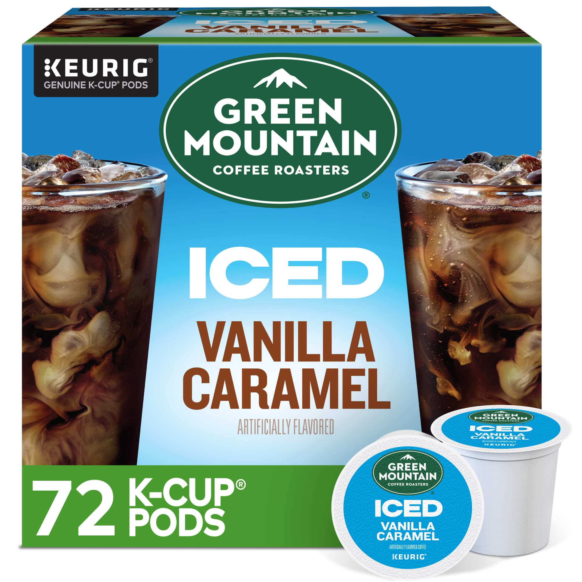 Green Mountain Brew Over Ice Vanilla Caramel, Single Serve Keurig K-Cup Pods, Flavored Iced Coffee, 6Pack (12 Count Per Pack)