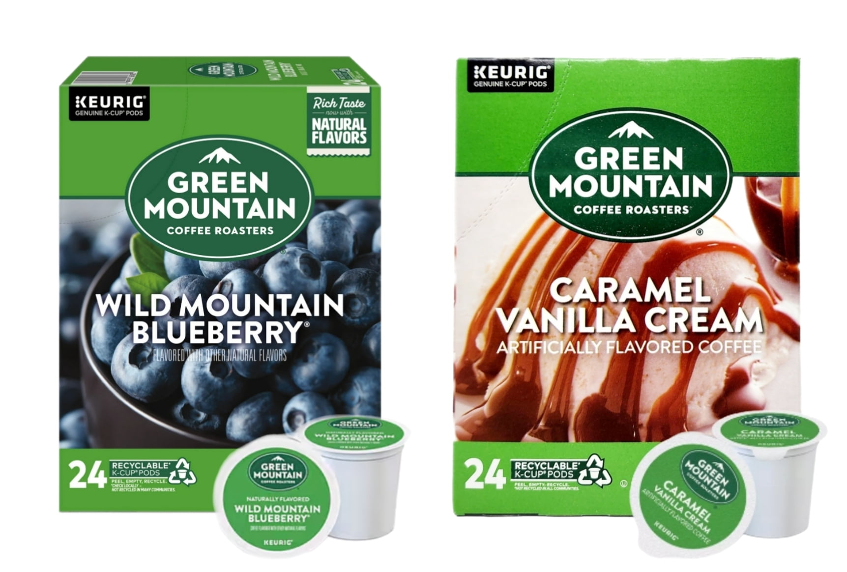 Green Mountain Caramel Vanilla Cream and Wild Mountain Blueberry Coffee K Cups Variety Pack, 48 K Cups Total