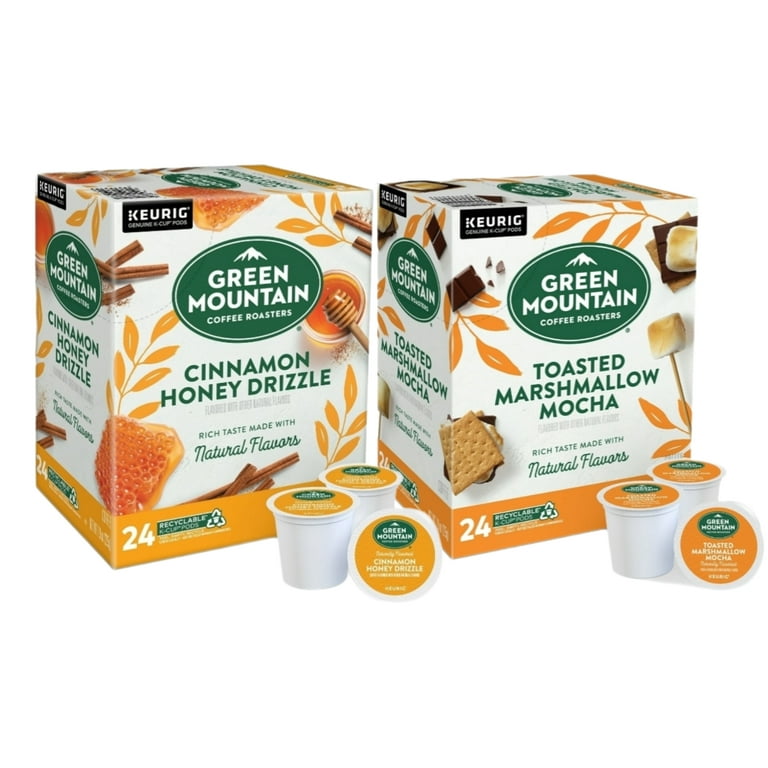 Green Mountain Cinnamon Honey Drizzle and Toasted Marshmallow Mocha Coffee K Cups Variety Pack 24 K Cups Each Light Roast