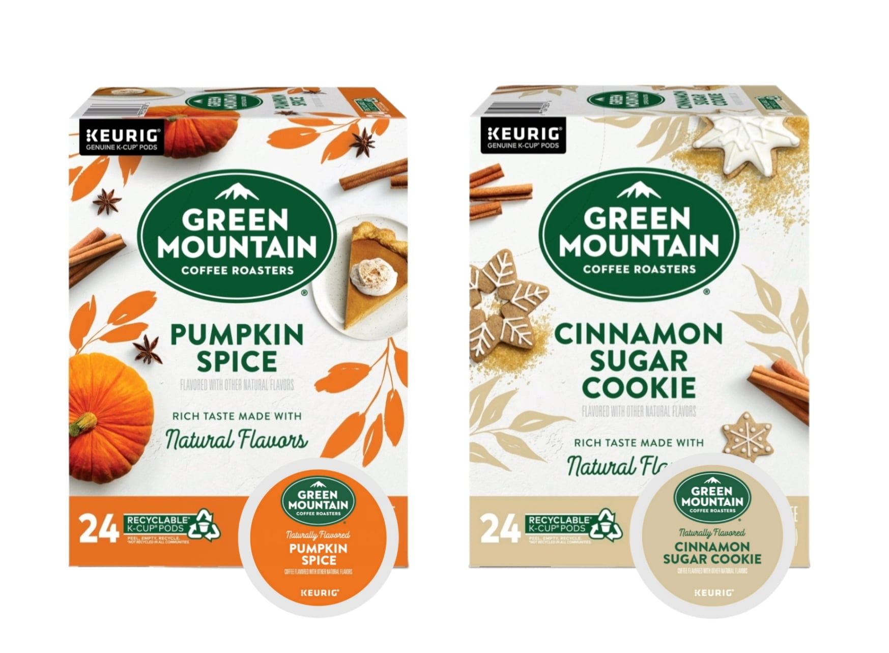 Green Mountain Cinnamon Sugar Cookie and Pumpkin Spice Coffee K Cups Variety Pack, 24 K Cups Each