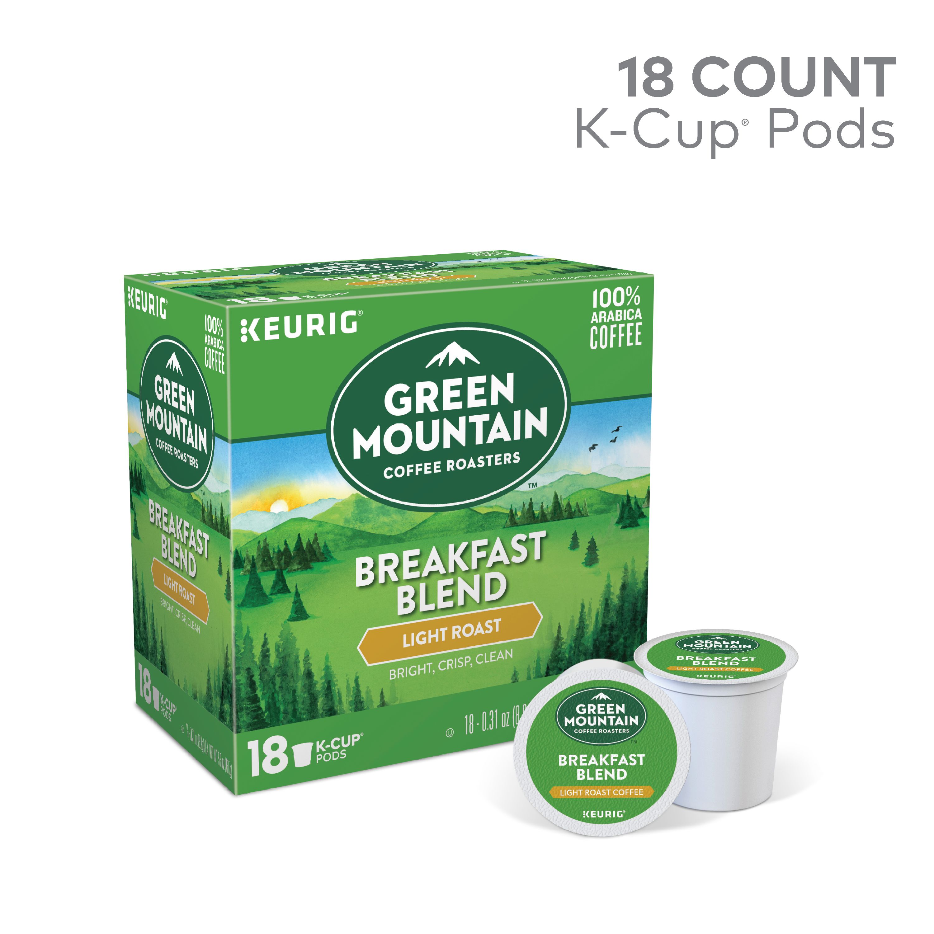 Green Mountain Coffee Breakfast Blend K-Cup Pods, Light Roast, 18 Count for Keurig Brewers - image 1 of 9
