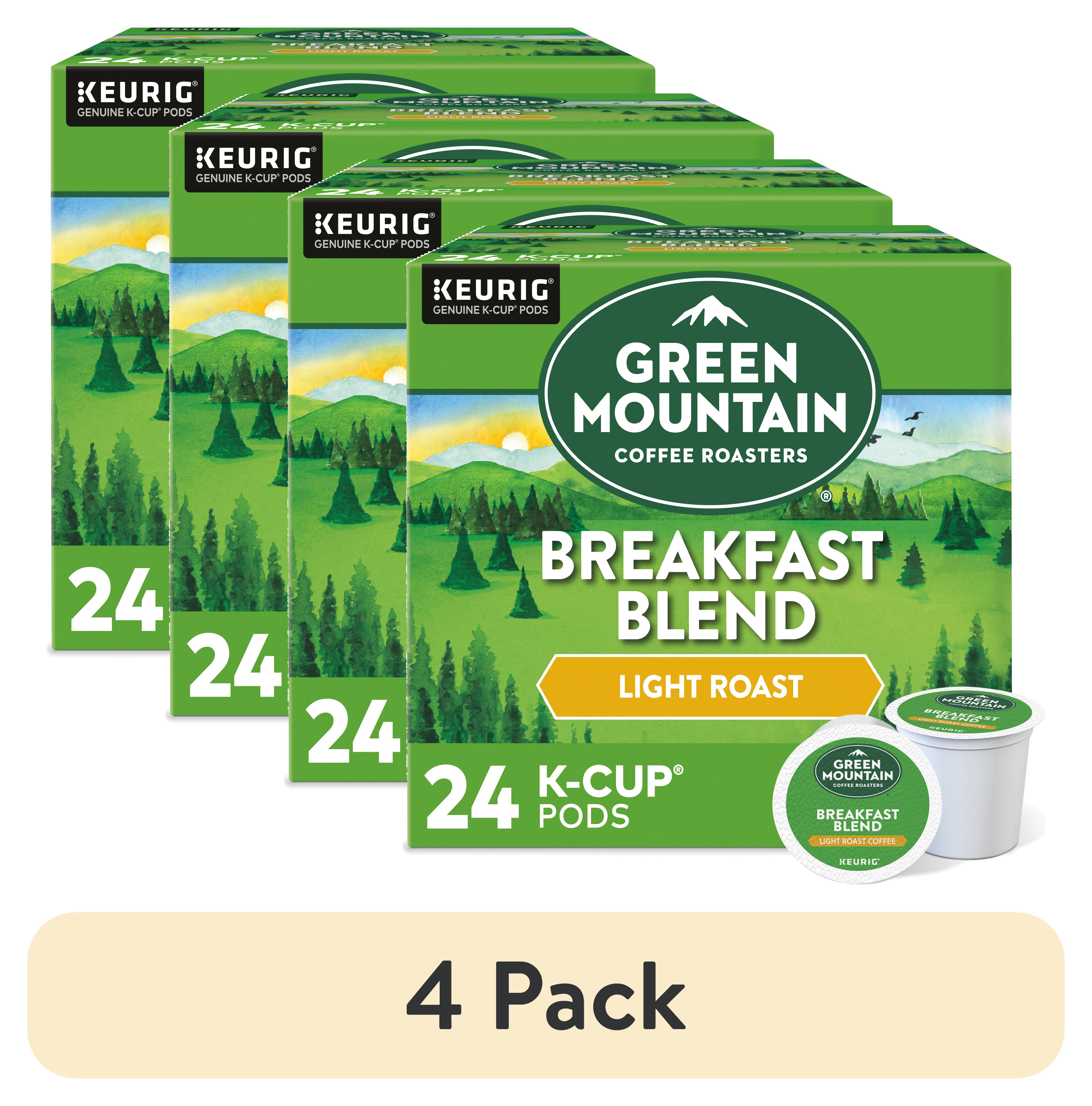 (4 pack) Green Mountain Coffee Breakfast Blend KCup Pods, Light Roast