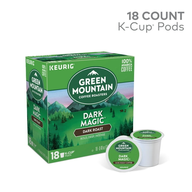 Green Mountain Coffee Dark Magic K-Cup Pods, Dark Roast, 18 Count for Keurig Brewers