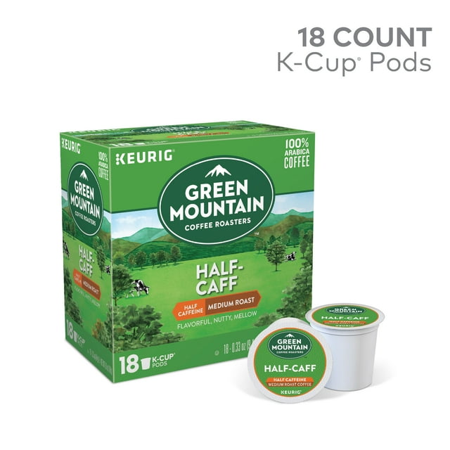 Green Mountain Coffee Half Caff KCup Pods, Medium Roast, 18 Count for