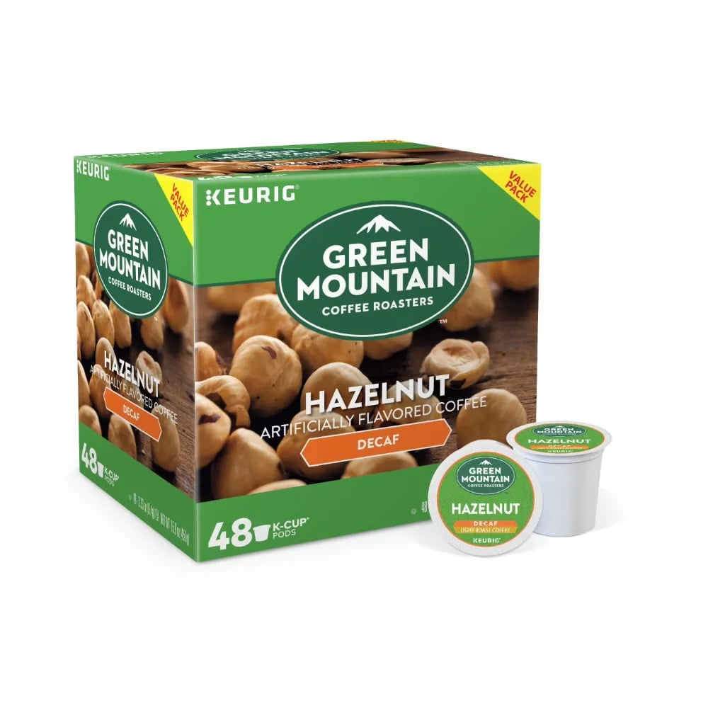 Green Mountain Coffee Hazelnut Decaf Keurig K-Cup pods, Light Roast Coffee, 48ct