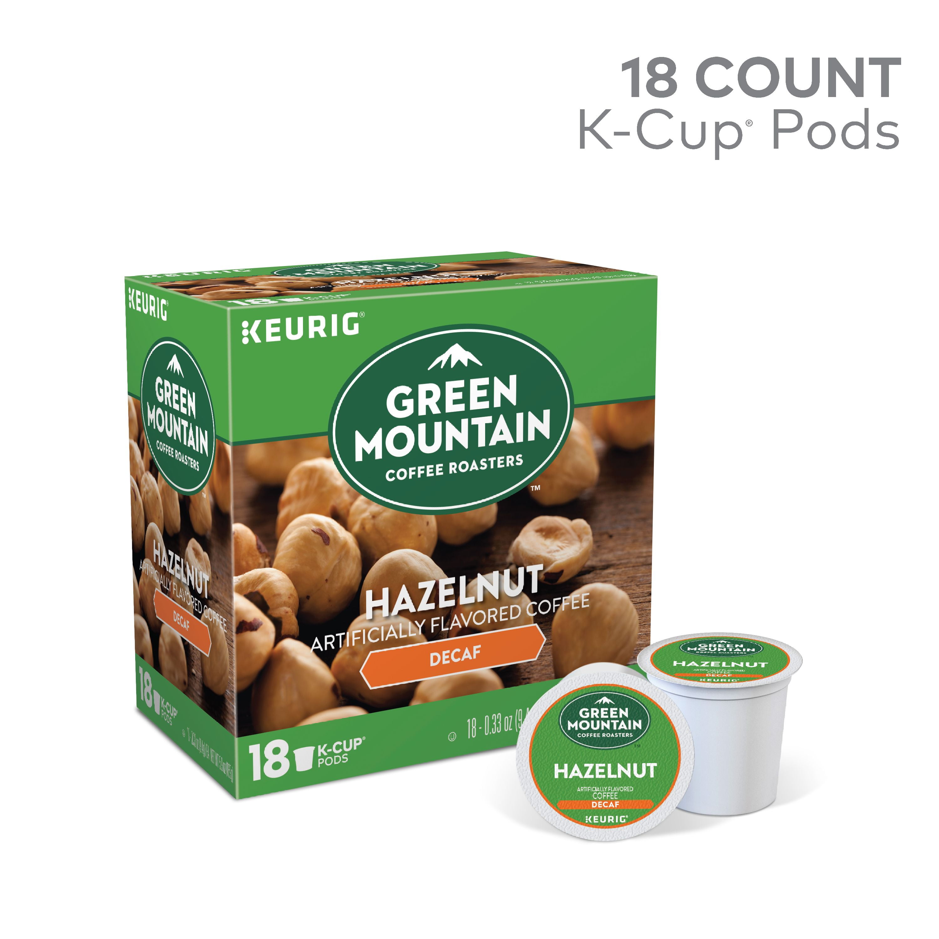 Green Mountain Coffee Roasters Hazelnut Decaf Keurig Single-Serve K-Cup pods, Light Roast Coffee, 18 Count