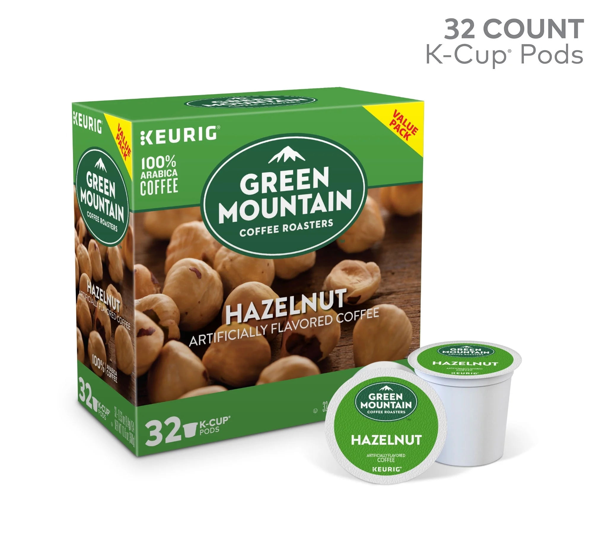 Green Mountain Coffee Hazelnut Flavored K-Cup Pods, Light Roast, 32 Count for  Brewers