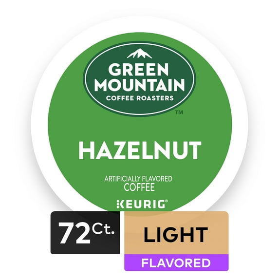 Green Mountain Coffee Hazelnut Flavored K-Cup Pods, Light Roast, 72 Count for Keurig Brewers