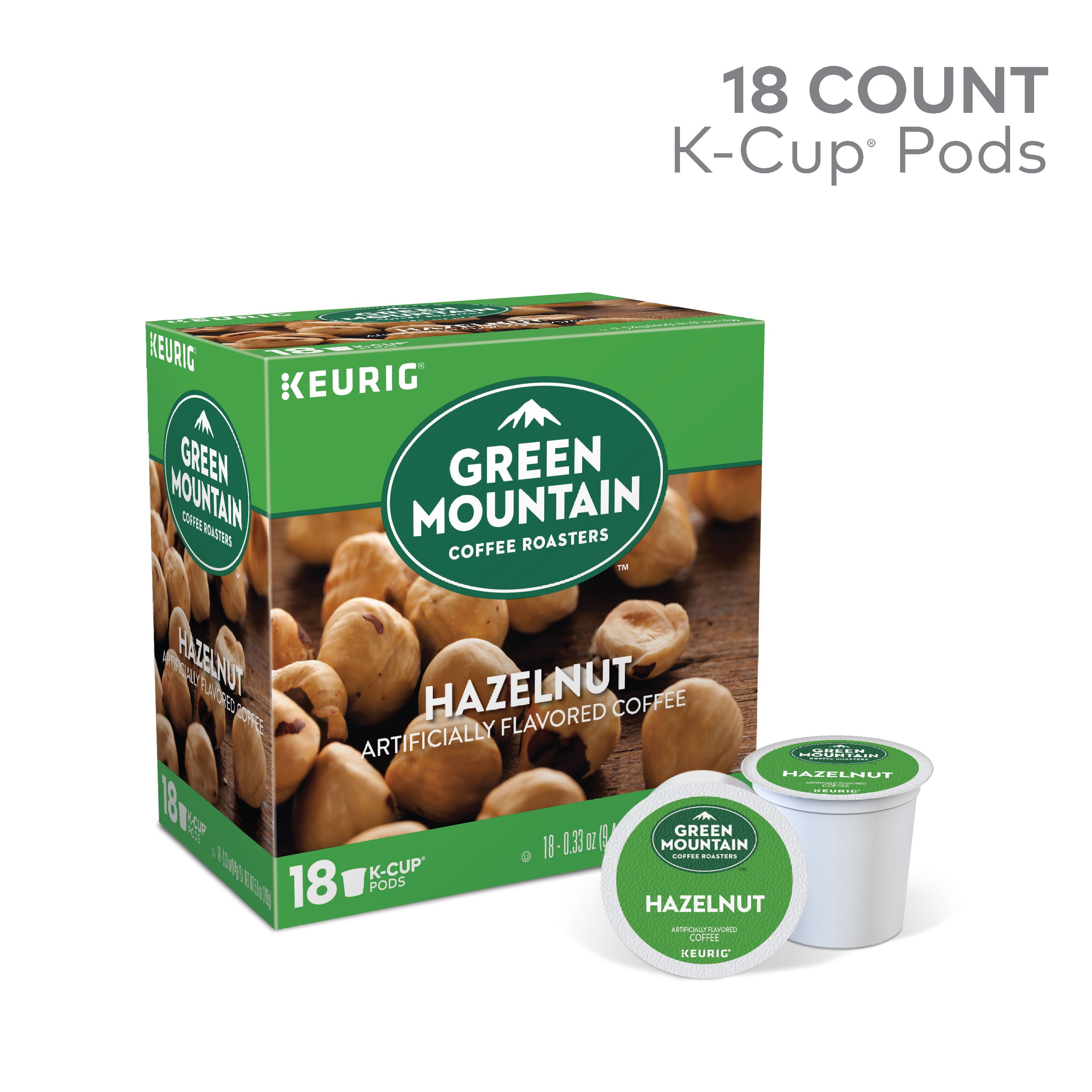 Green Mountain Coffee Roasters Hazelnut Keurig Single-Serve K-Cup pods, Light Roast Coffee, 18 Count