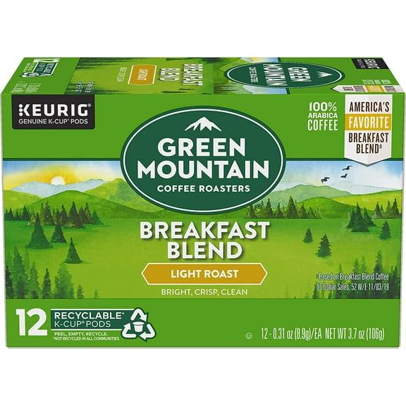 Green Mountain Coffee Keurig Single-Serve K-Cup Pods, Breakfast Blend Light Roast Coffee, 12 Count