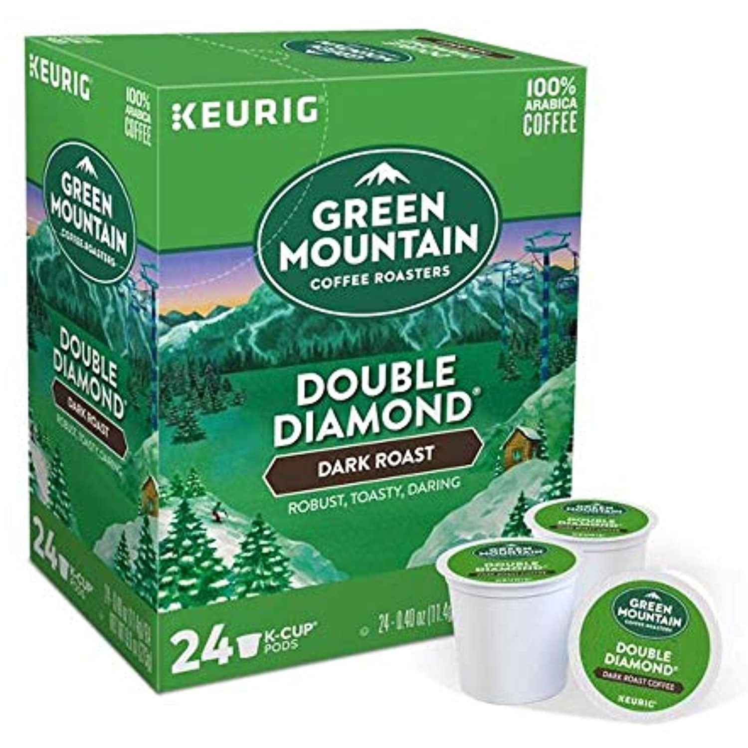 Green Mountain Coffee Pods K-Cups For Keurig Machines Flavored K Cup (All Count Fresh Capsules) Light / Medium / Dark Roast Long Expiry All Flavors (24 K-Cups Double Diamond Coffee)
