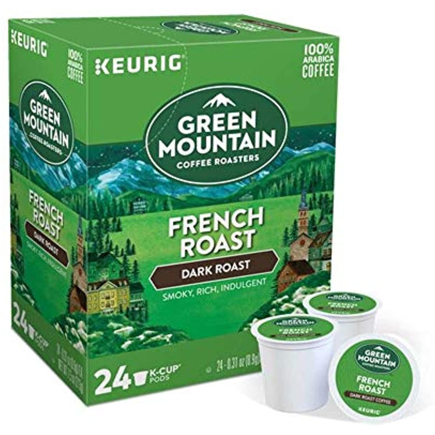 Green Mountain Coffee Pods K-Cups For Keurig Machines Flavored K Cup (All Count Fresh Capsules) Light / Medium / Dark Roast Long Expiry All Flavors (24 K-Cups French Roast Coffee)