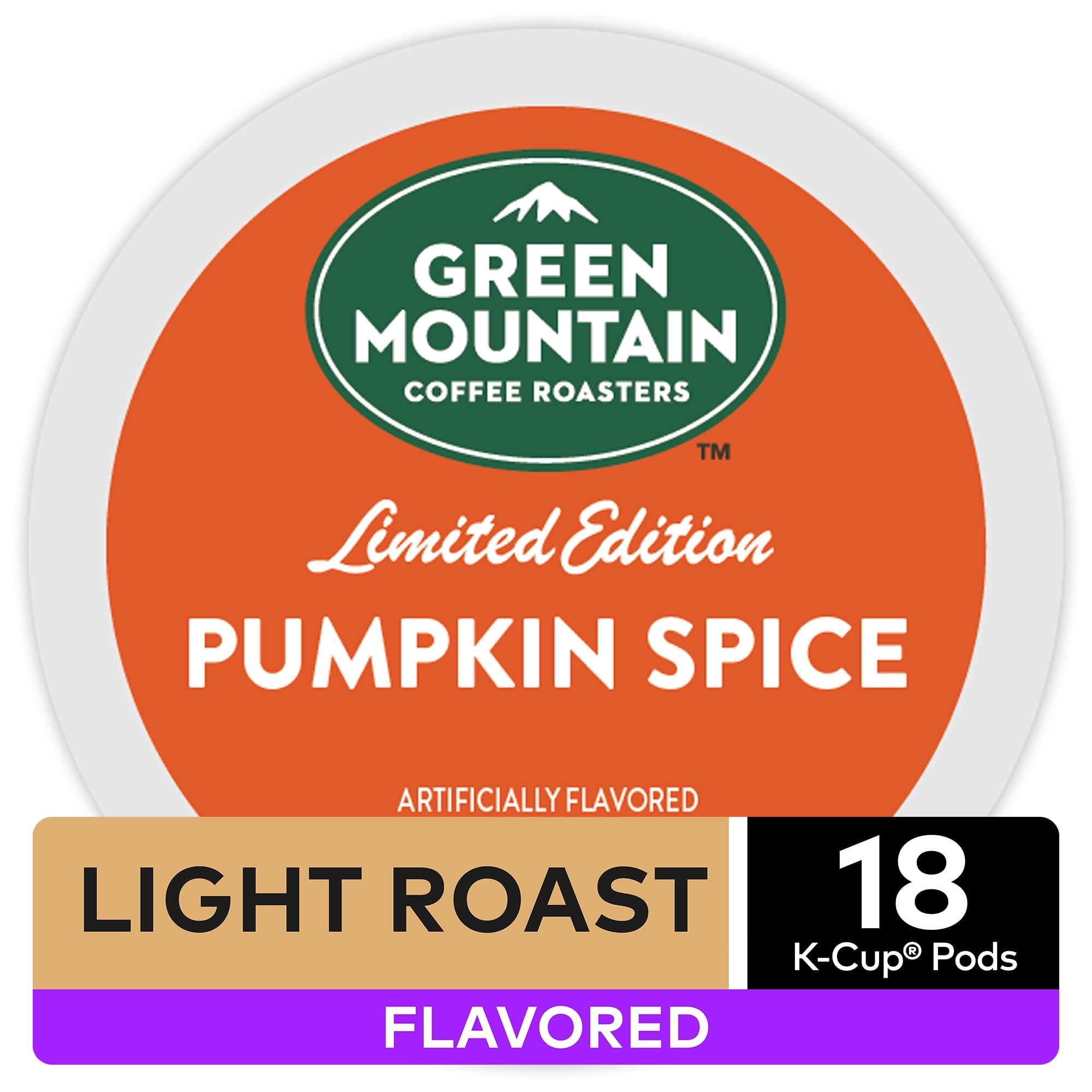 Green Mountain Coffee Pumpkin Spice Flavored K-Cup Pods, Light Roast, 18 Count for Keurig Brewers