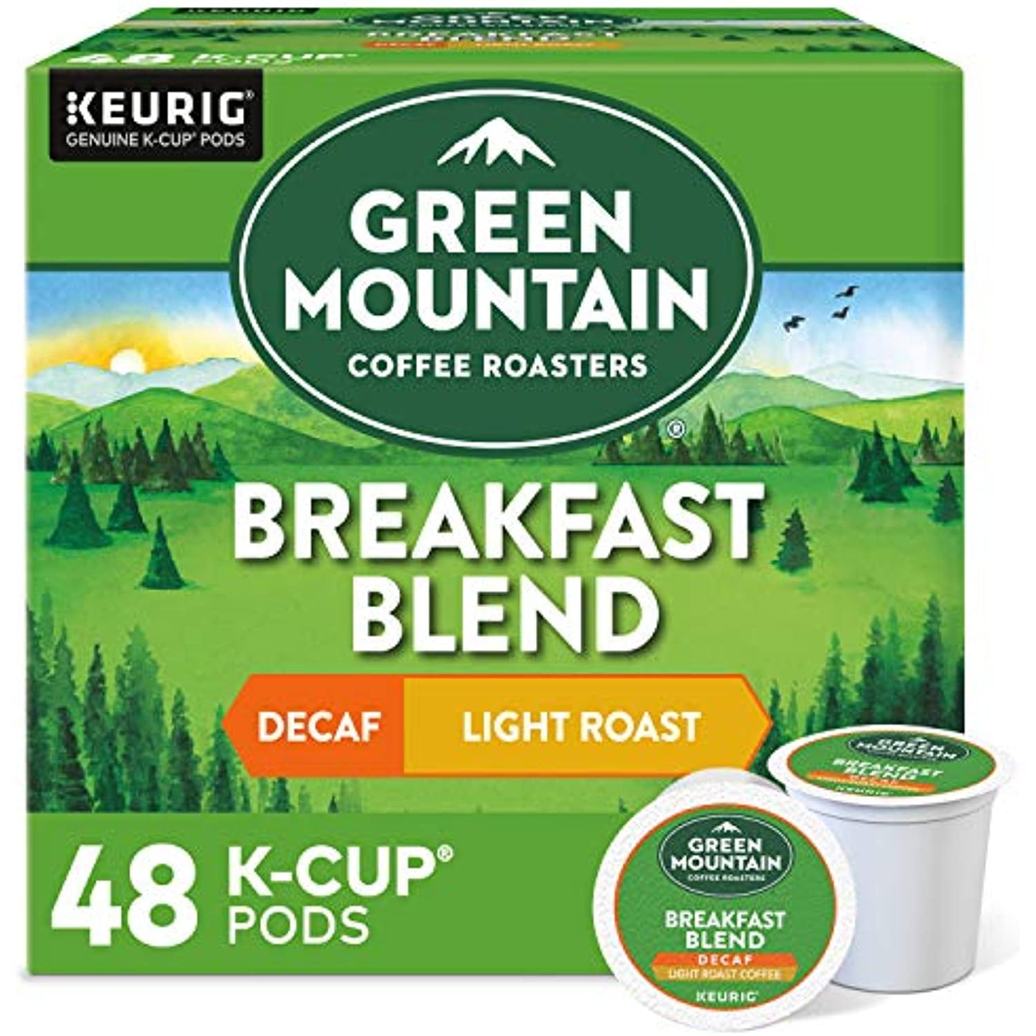 Green Mountain Coffee Roasters Breakfast Blend Single-Serve Keurig K-Cup Pods, Light Roast Coffee, 48 Count