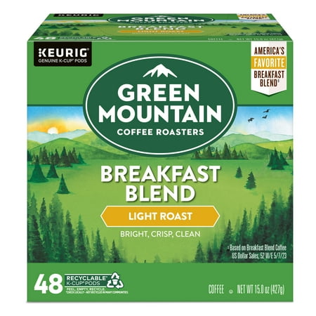 (2 pack) Green Mountain Coffee Breakfast Blend K-Cup Pods, Light Roast, 96 Count for Keurig Brewers (2 Boxes of 48 K-Cups)