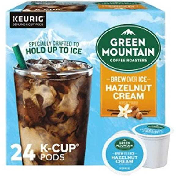 Green Mountain Coffee Roasters Brew Over Ice Hazelnut Cream Flavored Iced Coffee - Pack Of 1 Box- 24 K Cups Total - For Use In Keurig Coffee Makers.