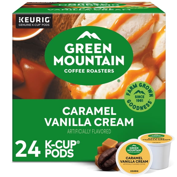 (4 pack) Green Mountain Coffee Roasters, Caramel Vanilla Cream Light Roast K-Cup Coffee Pods, 24 Count
