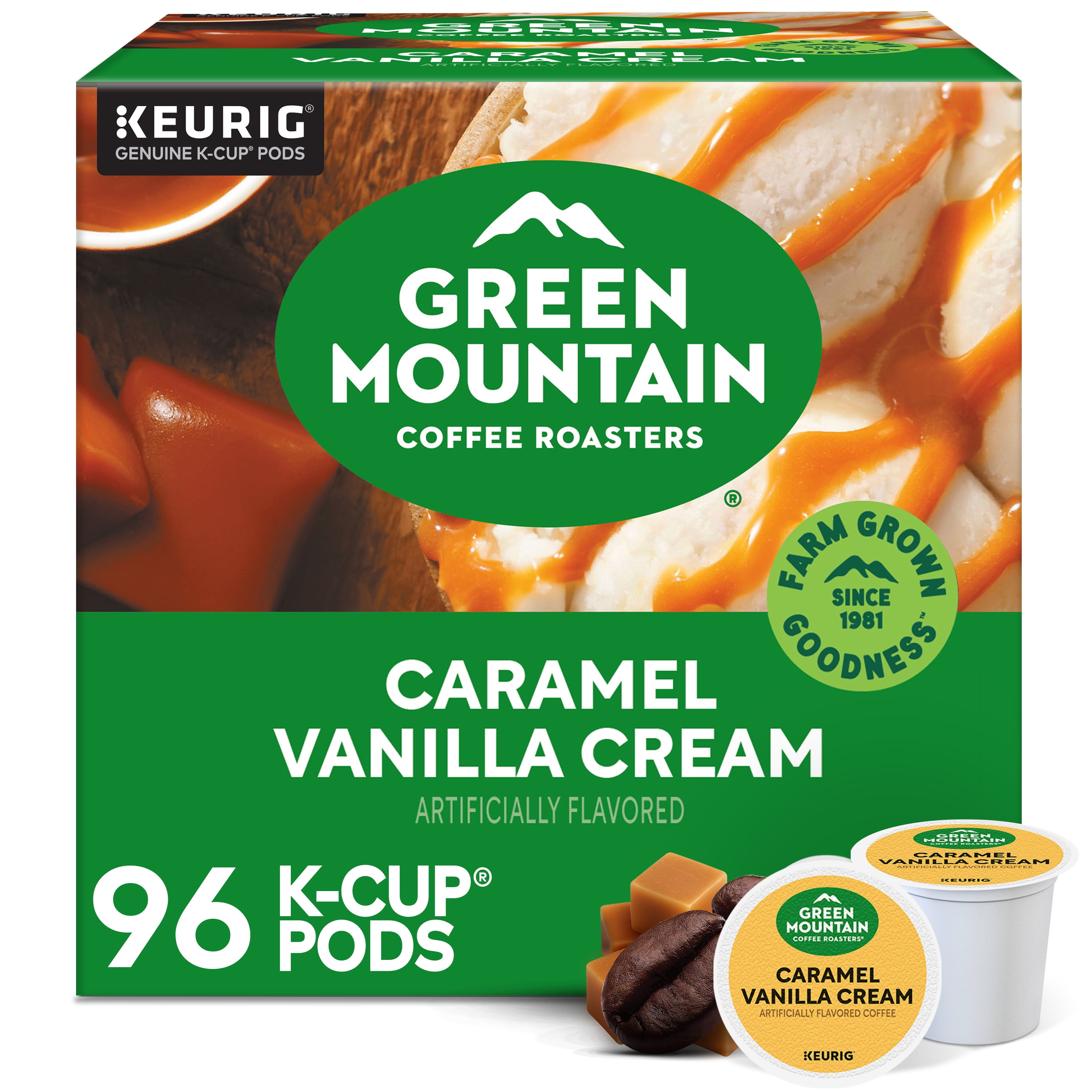 (4 pack) Green Mountain Coffee Roasters, Caramel Vanilla Cream Light Roast K-Cup Coffee Pods, 24 Count