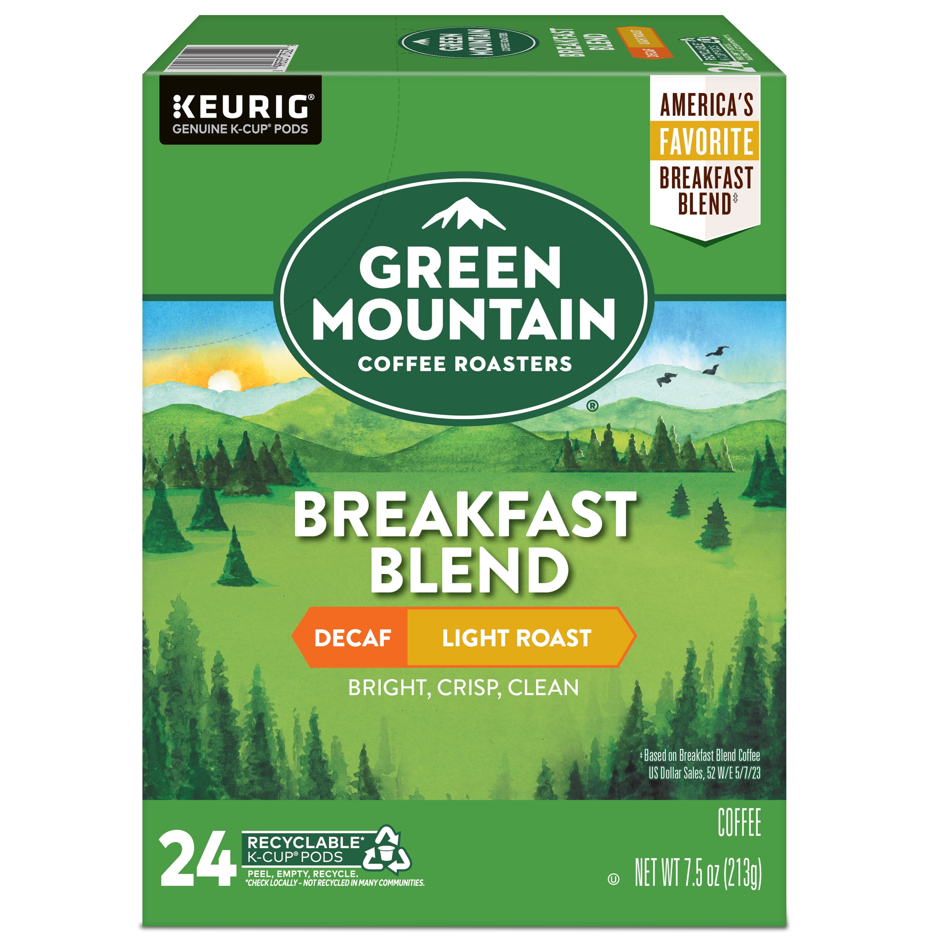 Green Mountain Coffee Roasters, Decaf Breakfast Blend Light Roast KCup