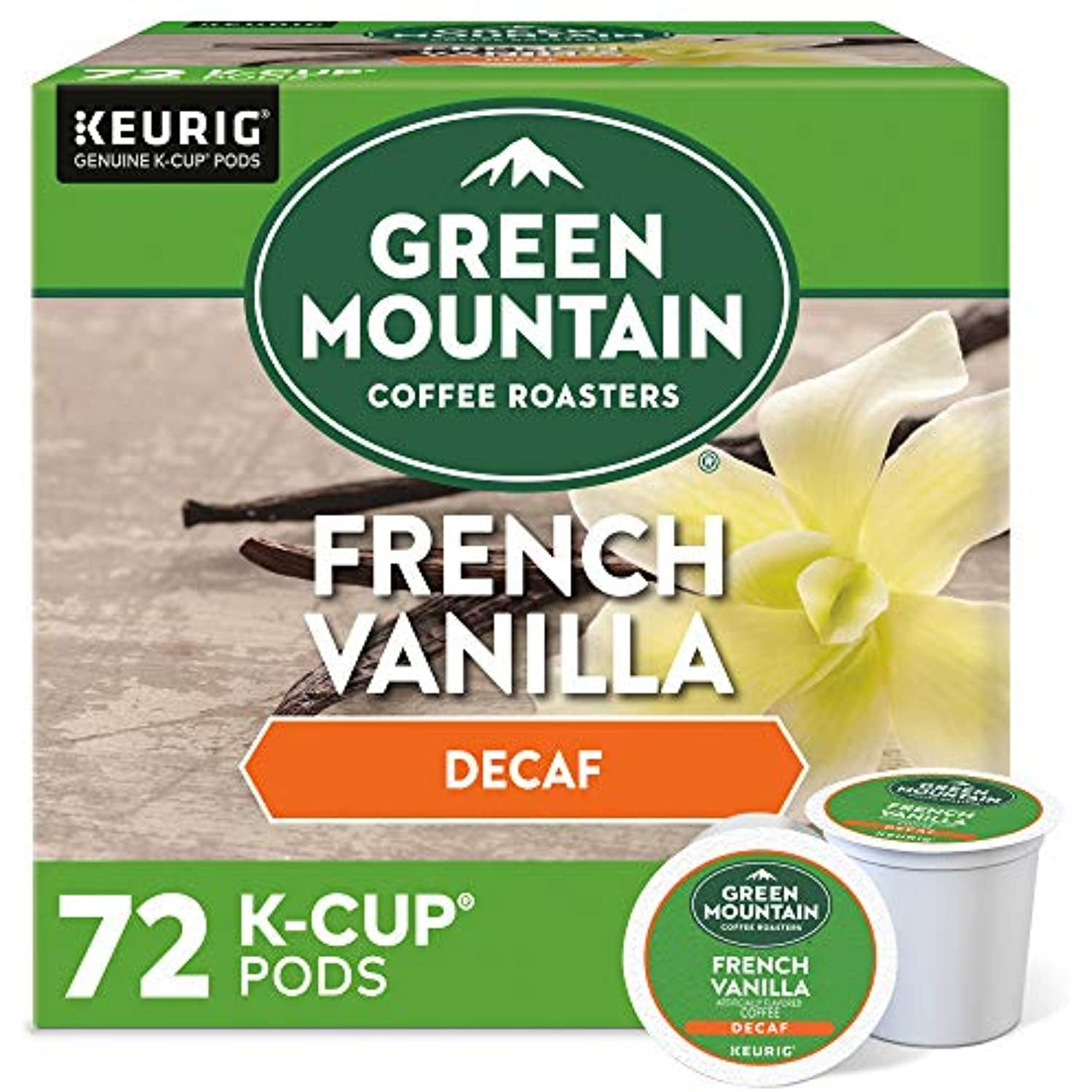 Green Mountain Coffee Roasters French Vanilla Decaf, Single-Serve Keurig K-Cup Pods, Flavored Light Roast Coffee, 72 Count