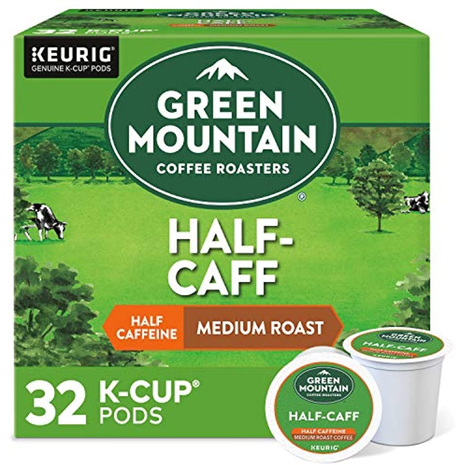 Green Mountain Coffee Roasters Half Caff Keurig Single-Serve K Cup Pods, Medium Roast Coffee, 32Count, Half Caff, 32Count