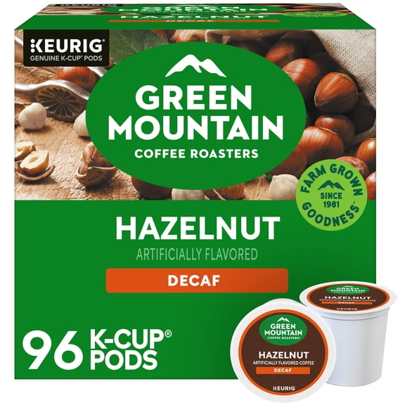(4 pack) Green Mountain Coffee Roasters Hazelnut Decaf Coffee, Keurig Single-Serve K-Cup pods, Light Roast, 24 Count