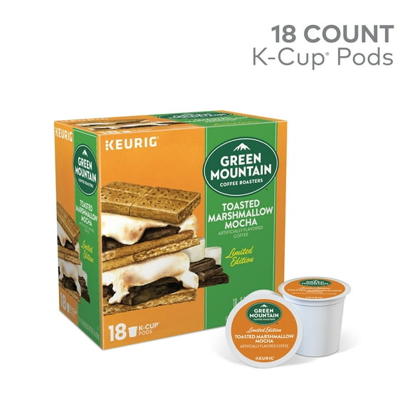 Green Mountain Coffee Toasted Marshmallow Mocha Keurig K-Cup Pods, Light Roast Coffee, 18 Ct