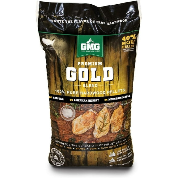 Green Mountain Grills GMG-2001-GOLD Premium Gold Blend Pure Hardwood Pellets with Black Oak, Hickory, Elm, and Mesquite Wood Flavors for Meat Grilling