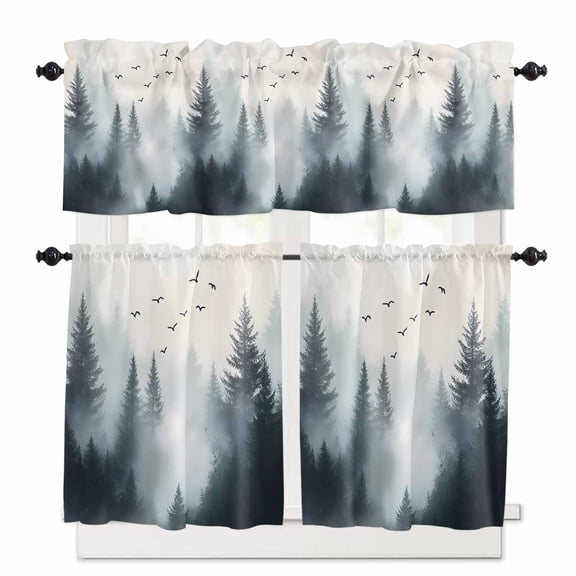 Green Mountain Kitchen Curtains Valances and Tiers Set of 3, 24 Inch Length Tier Curtains and Valance Rod Pocket Valance Curtains Set for Kitchen Bathroom Small Windows