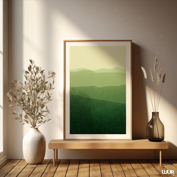 Green Mountain Landscape Minimalist Nature Wall Art, Unframed Paper Print Size 8x12