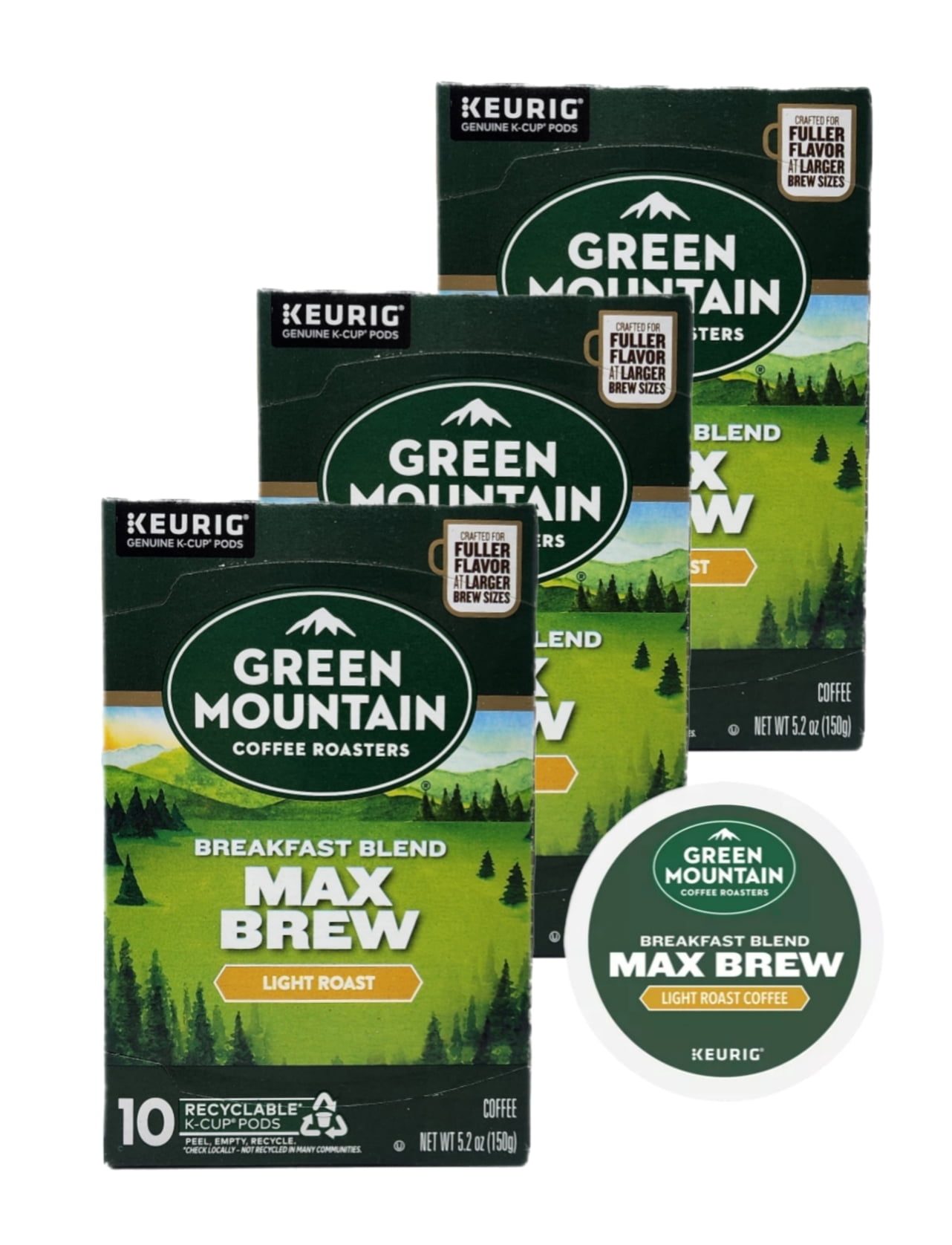Green Mountain Max Brew Breakfast Blend K Cups 3 Pack, 10 K Cups