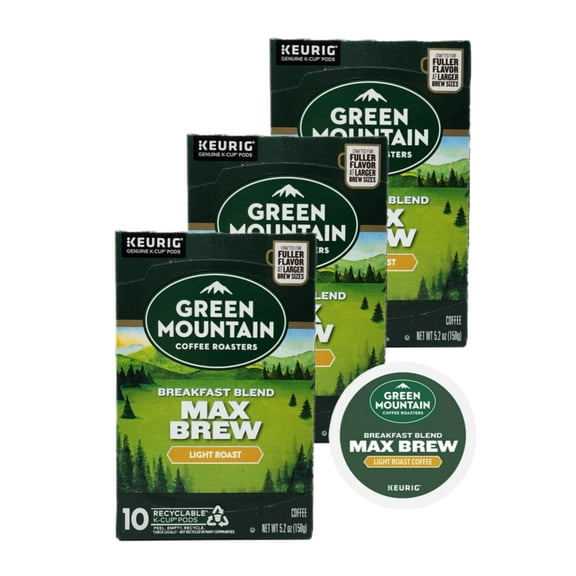 Green Mountain Max Brew Breakfast Blend K Cups 3 Pack, 10 K Cups Per Box