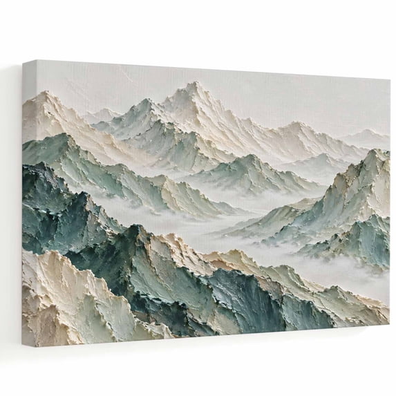 High Ready Green Mountain Range Canvas Wall Art, High Snow Peaks Misty Valleys Oil ...