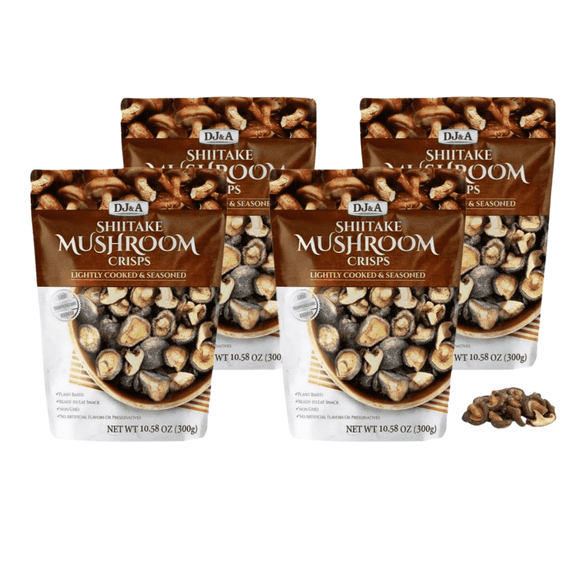 DJ&A Shiitake Mushroom Crisps, 10.58 oz, 4-Pack, Lightly Seasoned Plant-Based Snack, Ready to Eat