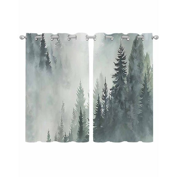 Green Mountain Sheer Curtains 39 Inch Length 2 Panels Set for Living Room/Bedroom, Misty Forest Nature Woodland Pine Tree Landscape Kitchen Curtains Grommet Curtains Window Treatments 27.5"x39"x2