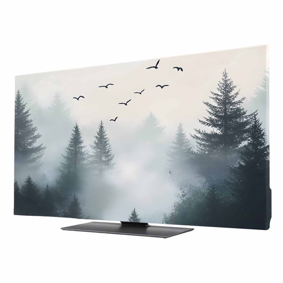 Green Mountain TV Dust Cover 24 Inch, Retro Forest Nature Tree Sky Sun Birds Computer Monitor Cover Dustproof Stretchable Indoor TV Screen Protector for LED LCD Universal Monitors