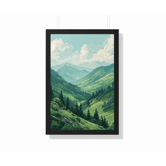 Green Mountain Valley Landscape Vertical Poster Scenic Wall Art