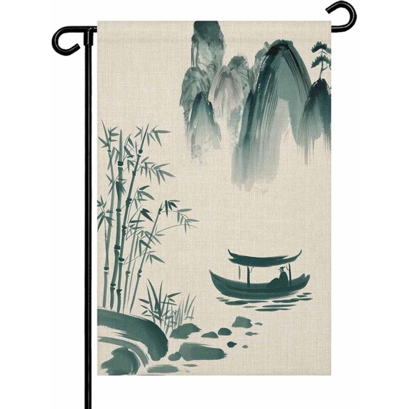 Green Mountains Garden Flags 12x18 Double Sided Outside Decoration Modern Watercolor Nature Country Landscape Decorative Welcome Yard Flag Banners for House Home Patio Lawn Seasonal Outdoor Decor