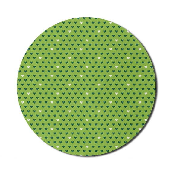 Green Mouse Pad for Computers, Small Heart Shapes Vibrant Color Celebratory Fun Pattern Design, Round Non-Slip Thick Rubber Modern Gaming Mousepad, 8" Round, Lime Green Dark Green, by Ambesonne