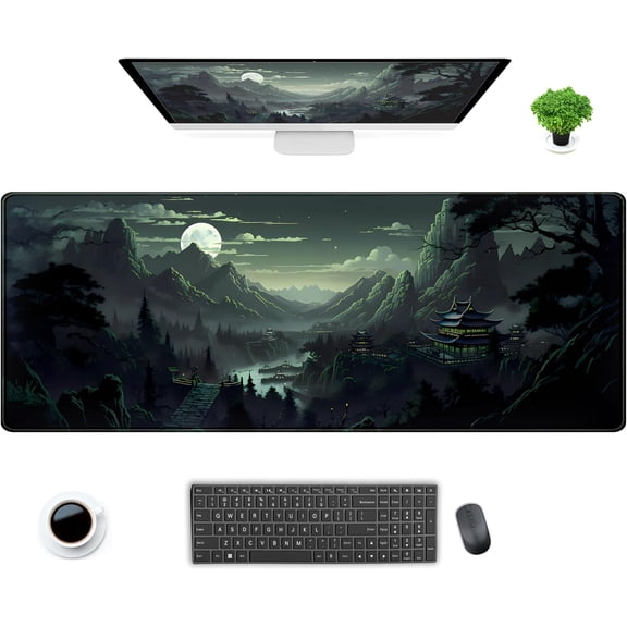 Green Mouse Pad Natural Moon Desk Mat Mousepad XL Large Extended Desk Pad Anime Mountains Desk Matt for Desktop, Laptop Computer Keyboard Mouse Mat for Women Office Decor Accessories 31.5x11.8 in