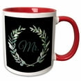 thumbnail image 1 of Green Mr. inside a wreath of green leaves on black background. 15oz Two-Tone Red Mug mug-336938-10, 1 of 3