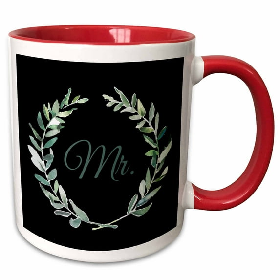 Green Mr. inside a wreath of green leaves on black background. 15oz Two-Tone Red Mug mug-336938-10
