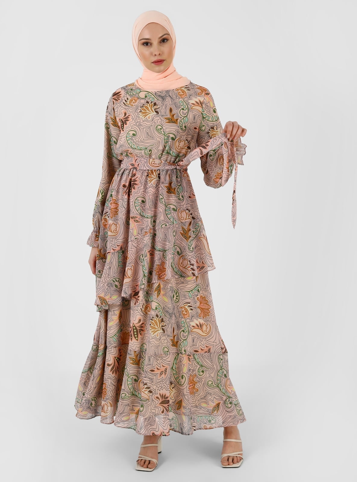 fully lined dresses Green - Multi - Crew neck - Fully Lined - Modest Dress