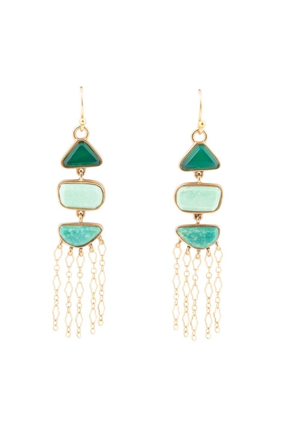 Green Multi Stone Golden Drop Earrings