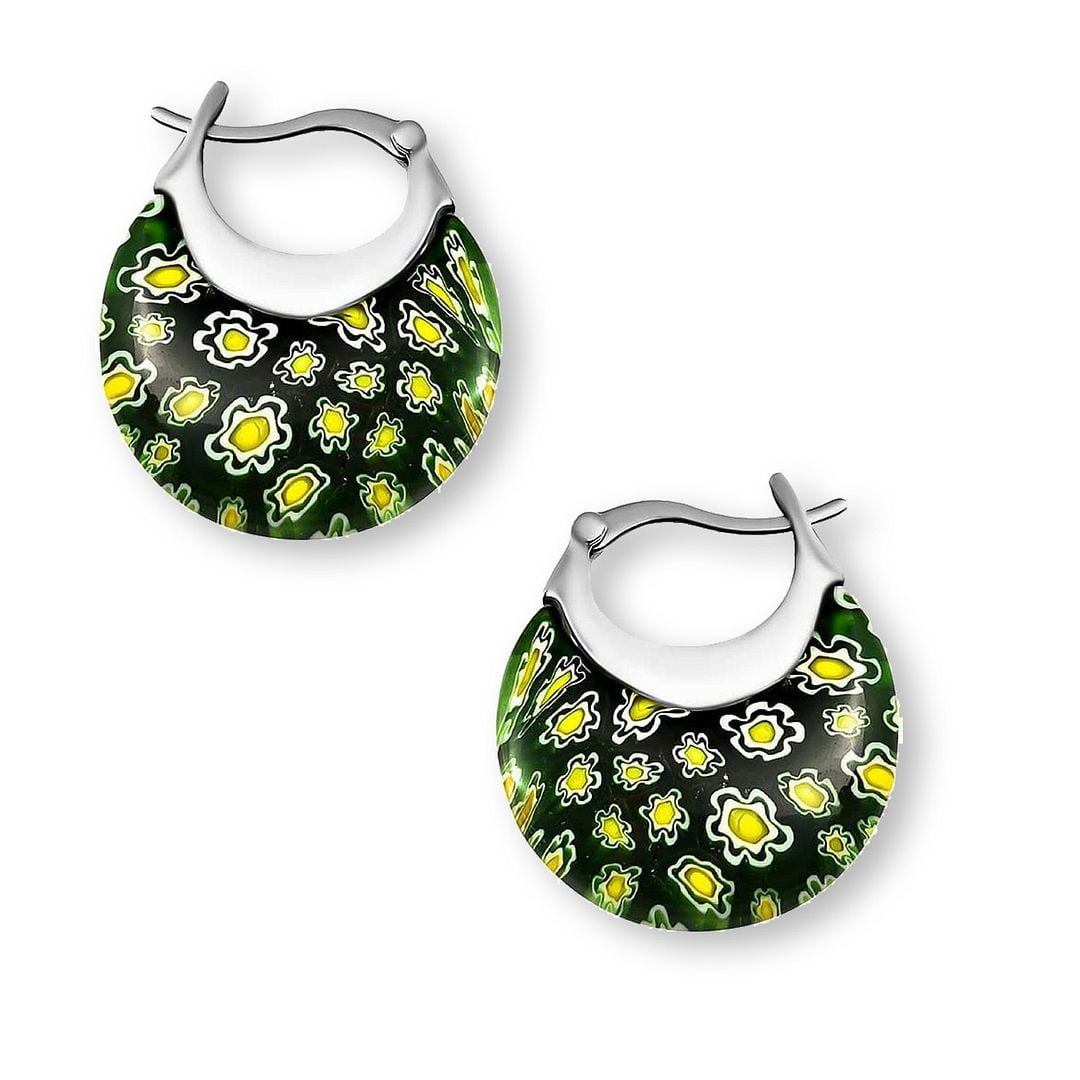 Shop LC Green Murano Style Millefiori Glass Hoop Earrings for Women Daisy Flower Stainless Steel Jewelry Trendy Gifts for Women Ct. 30 Birthday Valentines Day Gifts
