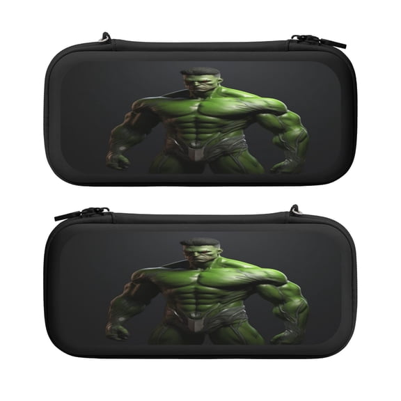 Green Muscle (2), Carrying Case For Nintendo Switch & OLED Version, Eva Lightweight Shockproof Protective Pouch Case for Game Console & Accessories with 10 Game Card Slot & Wristband, Black