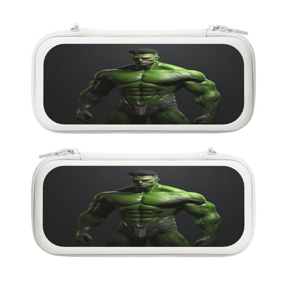 Green Muscle (2), Carrying Case For Nintendo Switch & OLED Version, Eva Lightweight Shockproof Protective Pouch Case for Game Console & Accessories with 10 Game Card Slot & Wristband, White