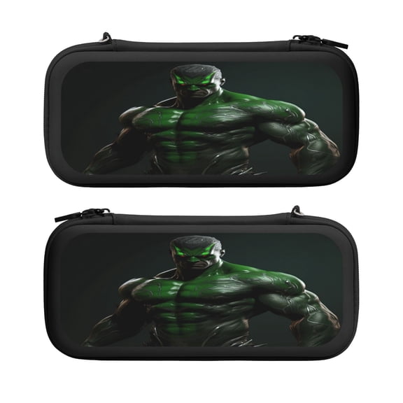 Green Muscle, Carrying Case For Nintendo Switch & OLED Version, Eva Lightweight Shockproof Protective Pouch Case for Game Console & Accessories with 10 Game Card Slot & Wristband, Black